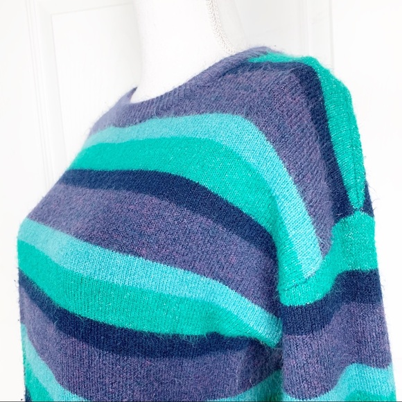 Code x Mode Sweater Women Large Blue Green Striped Crew Neck Pullover Cozy Soft - Picture 4 of 7